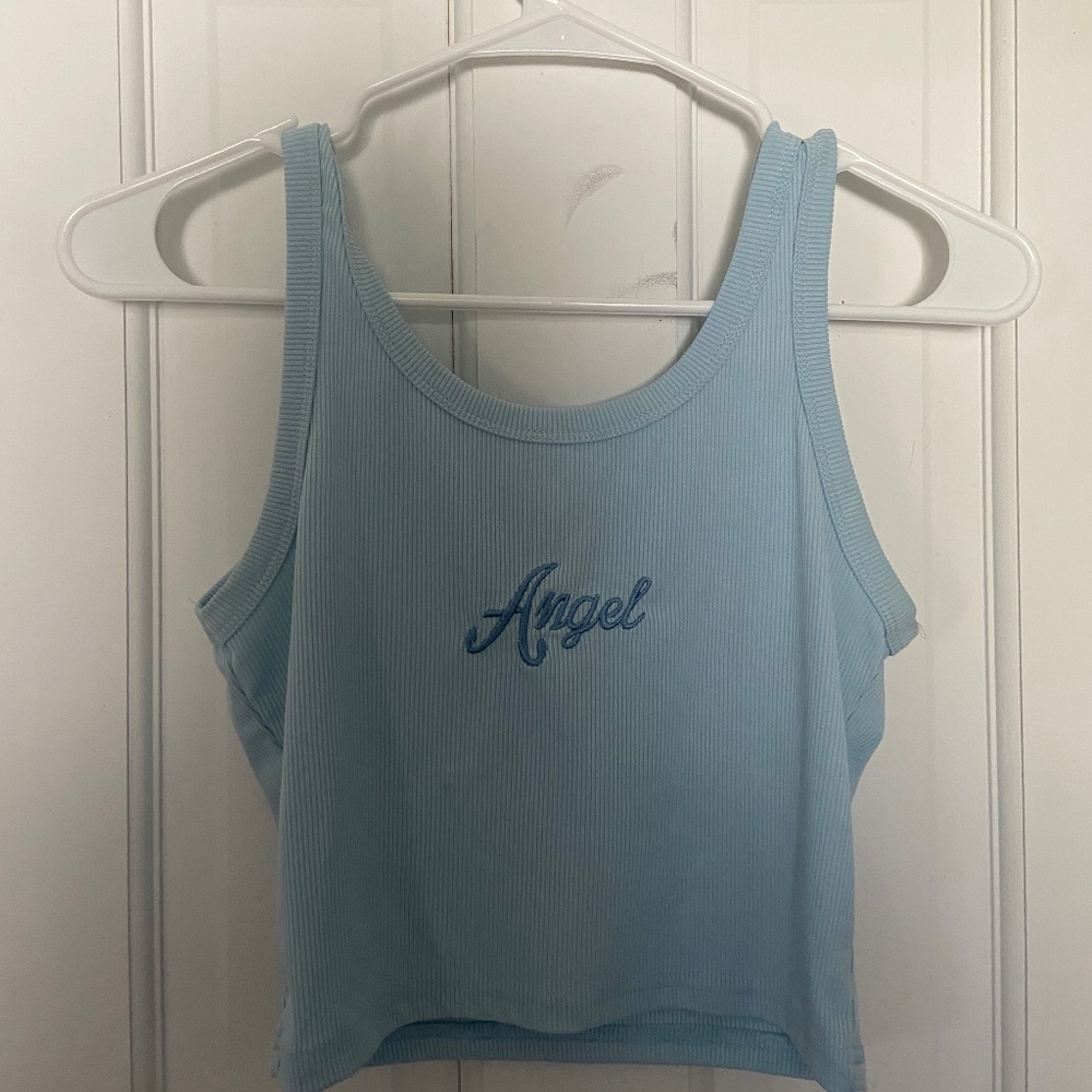Light Blue Embroidered Angel Tank
